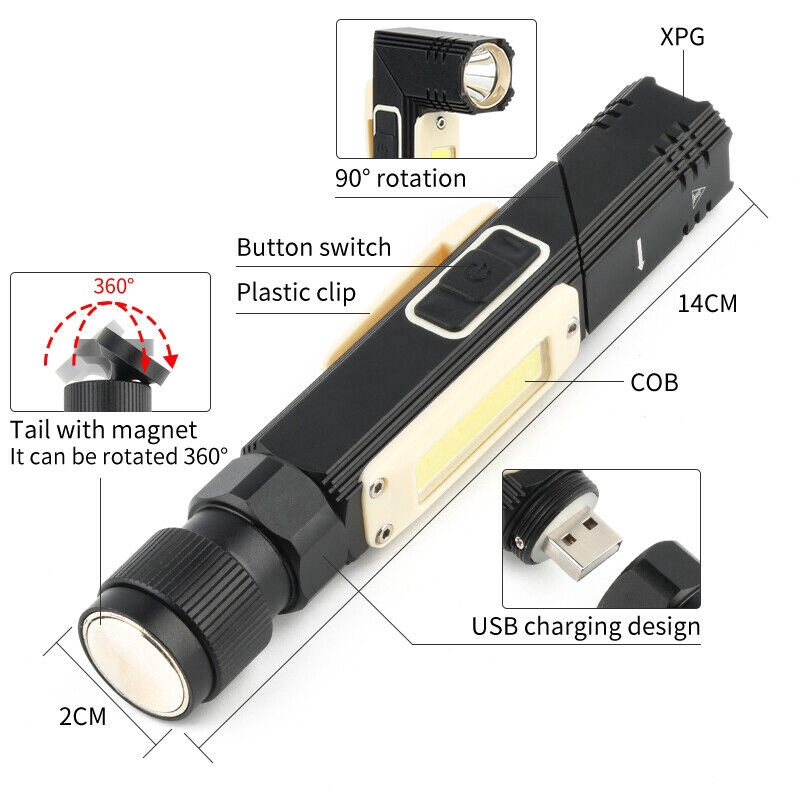 ✫〖ready to ship/COD〗✫  Senter LED 50000lm 5 Mode COB USB Rechargeable dengan Magnet untuk Kerja