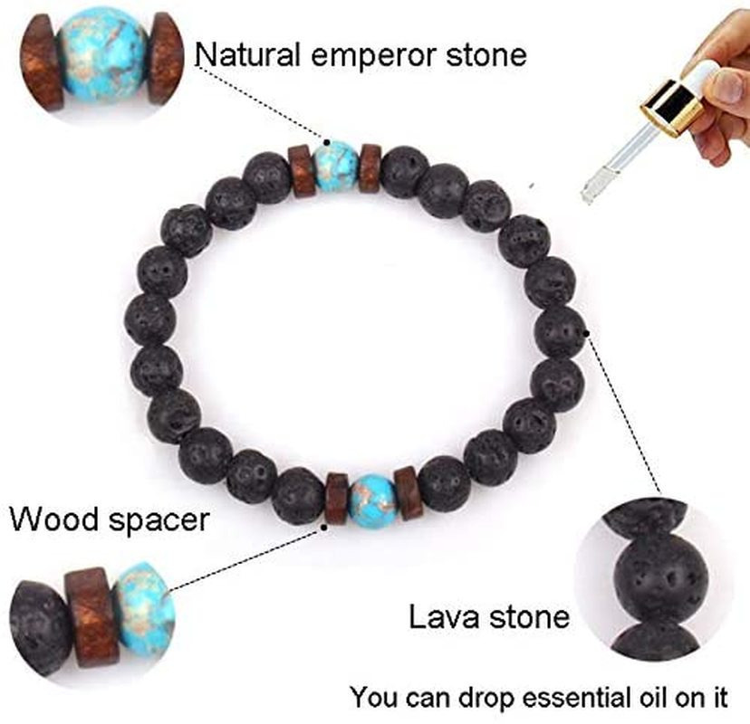 Men Volcanic Stone Bracelet / 8mm Moonstone Bead chakra Lava Beads Diffuser Bracelet