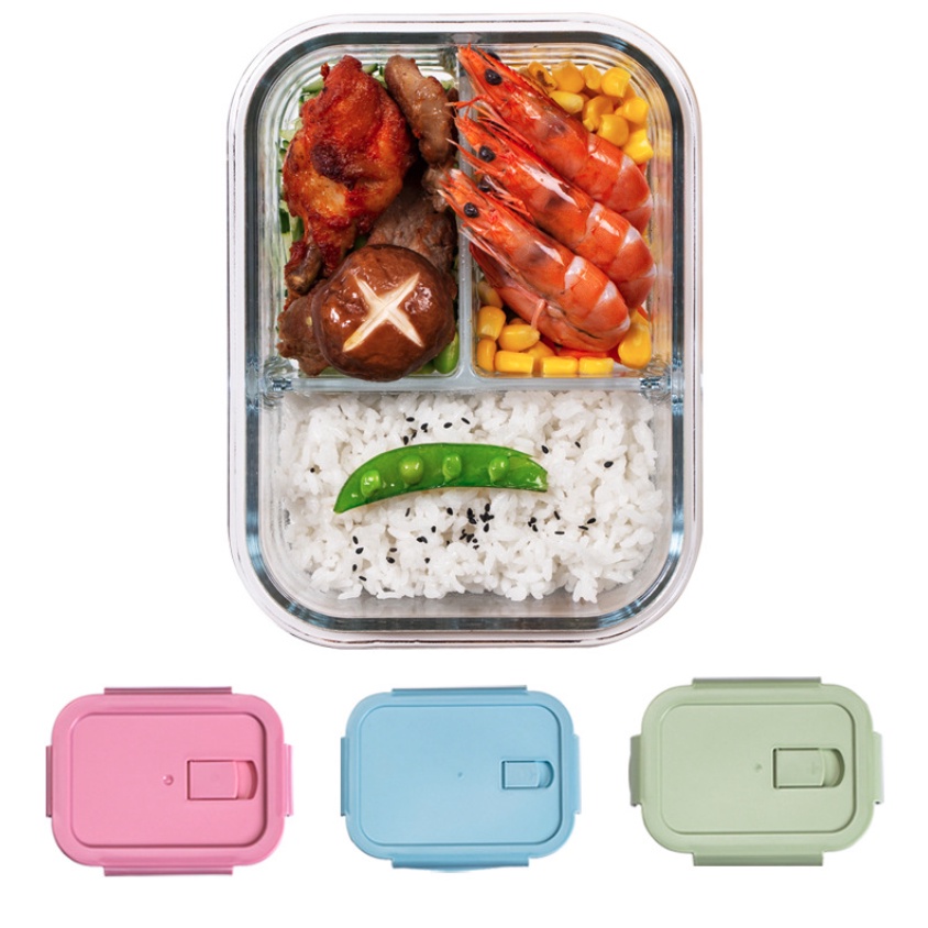 Toples Lunch Box Kotak Tempat Penyimpanan Makan Bahan Kaca Microwave Oven Safe Bersekat