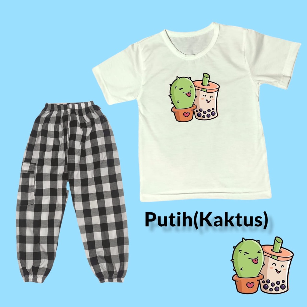 Cherrylpick Setelan anak perempuan usia 1-10 tahun / setcel anak perempuan / setcel anak murah / setelan anak murah-Putih (Kaktus)