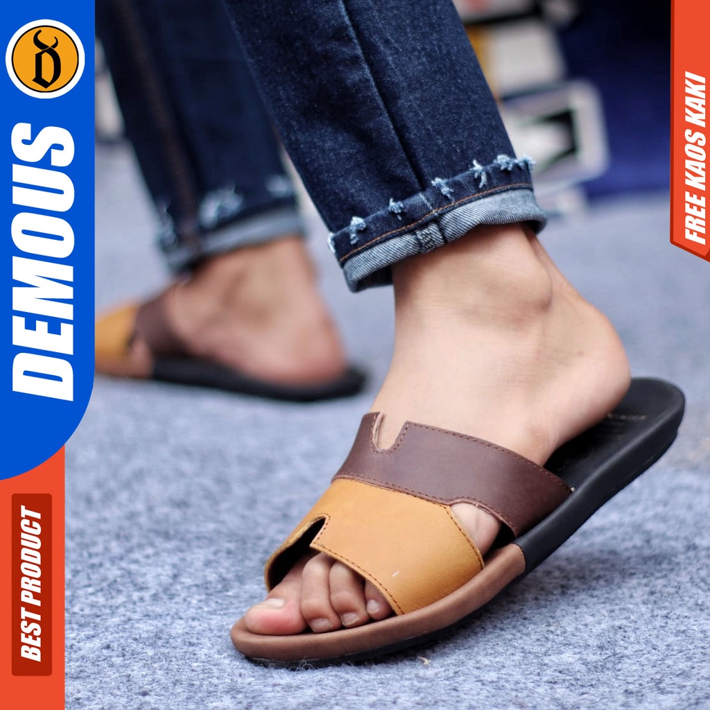 DEMOUS COMBI Sandal Sendal Slop Kulit Asli Kekinian