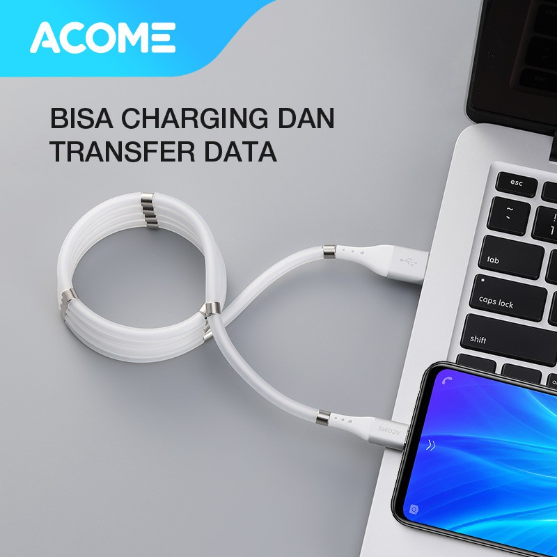 ACOME Kabel Self Winding Magnetic Fast Charging 2.4A Garansi Resmi 1 Tahun ATM010 – Micro USB