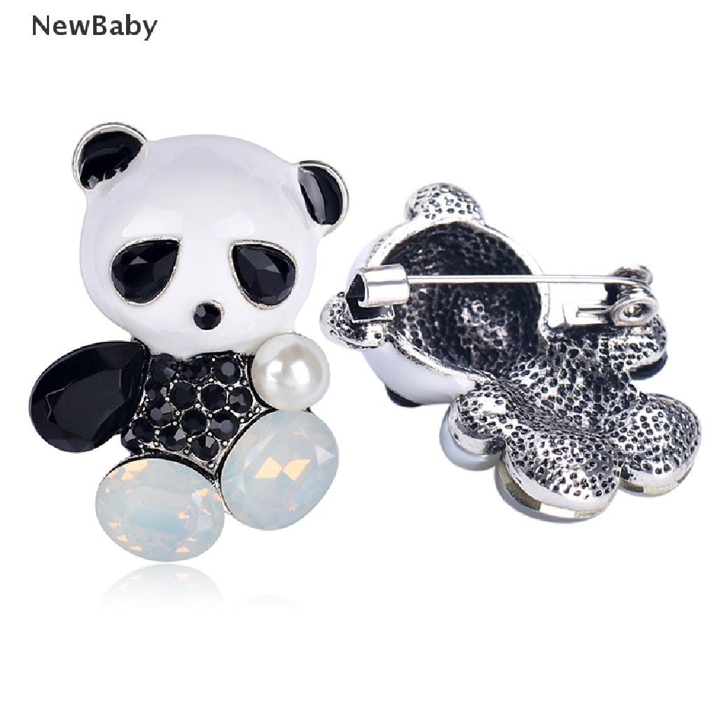 Newbaby Bros Pin Enamel Desain Panda Hias Kristal Untuk Aksesoris Pengantin Wanita