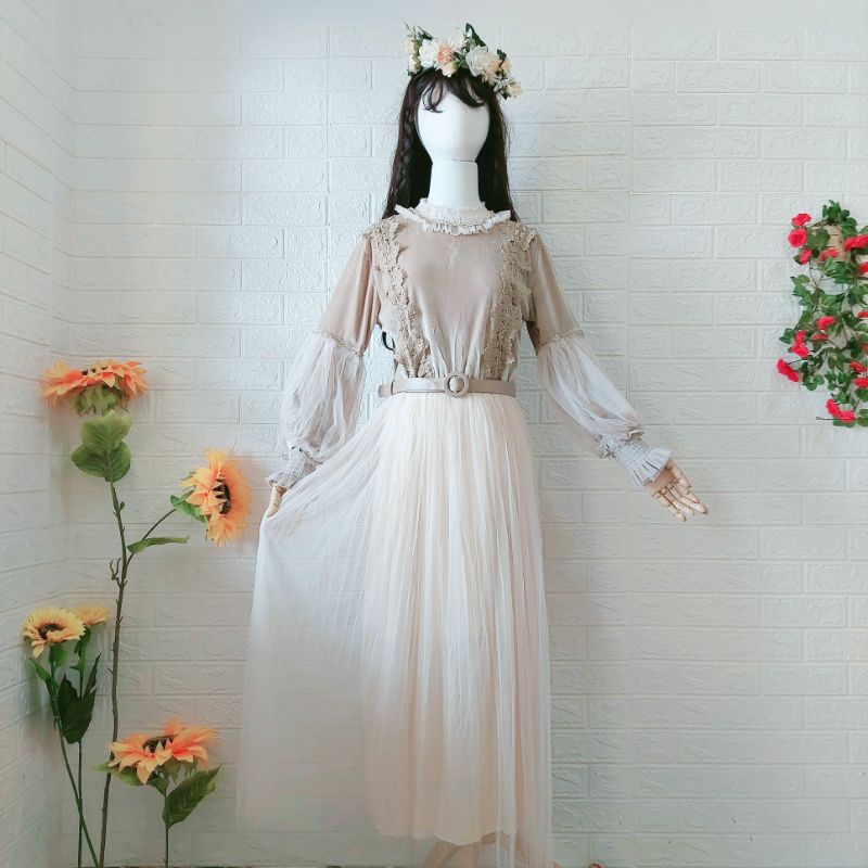 Premium Browny Glam Dress || Korean Vintage Import