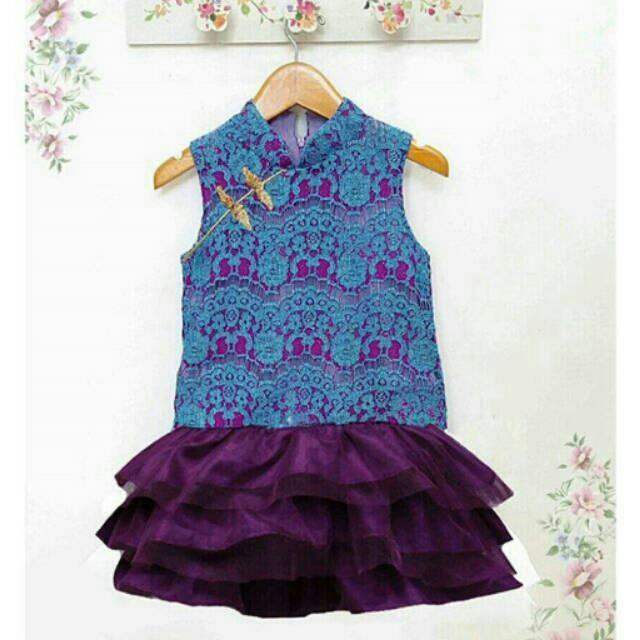 Cheongsam kids blue purple