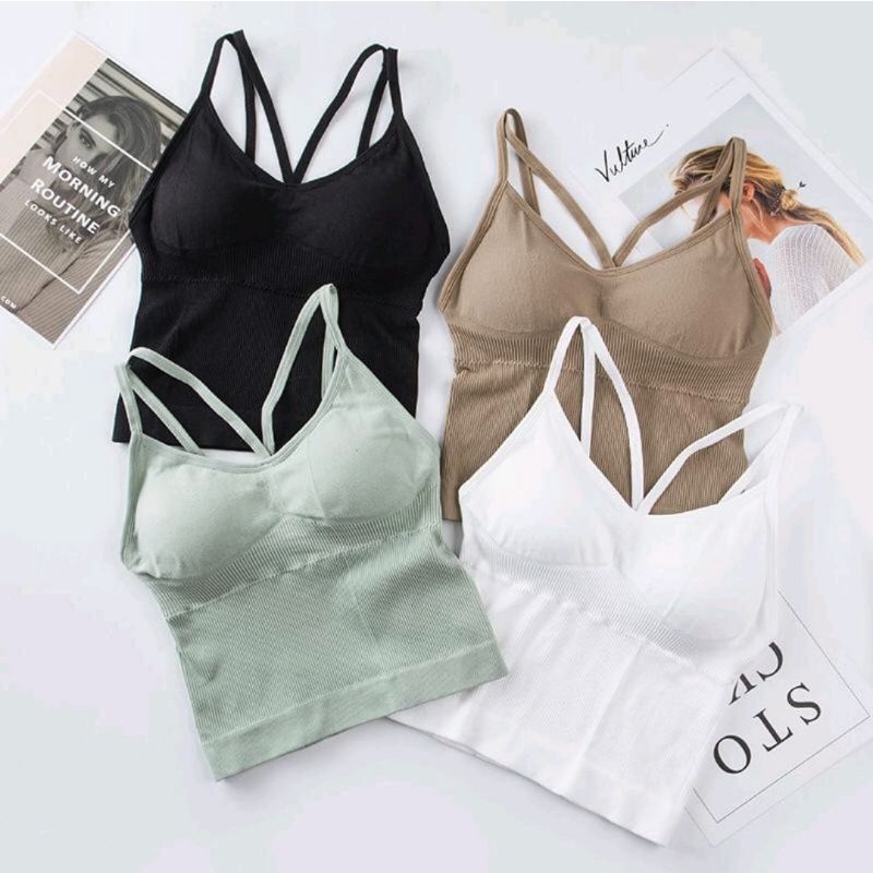 V NECK SILANG TANKTOP KAMISOL  WITH CUP SPORT BRA GYM GOOD QUALITY