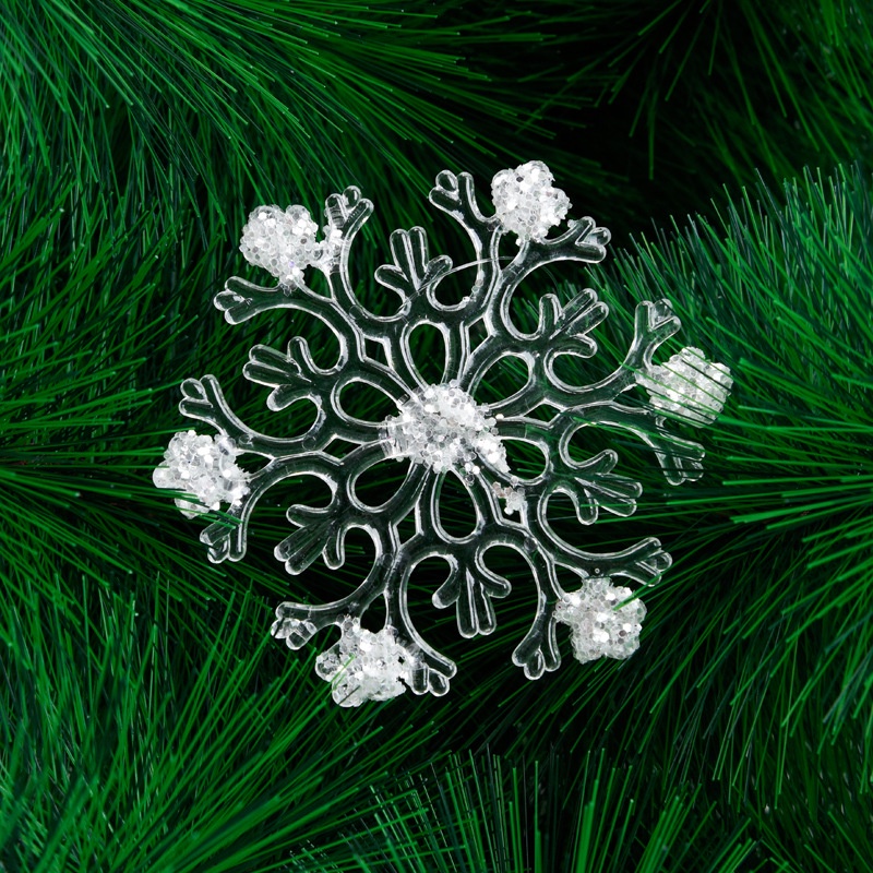 12Pcs/Set Christmas Transparent Crystal Snowflake Pendant For Xmas Tree Home Decoration