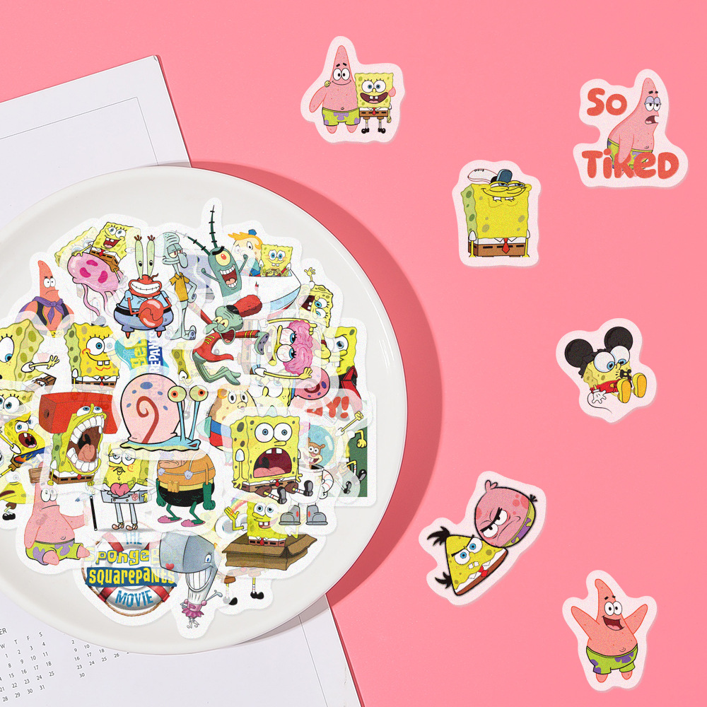 Anime cartoon SpongeBob hand account stickers and paper hand account stickers 40 unique DIY decorative diary