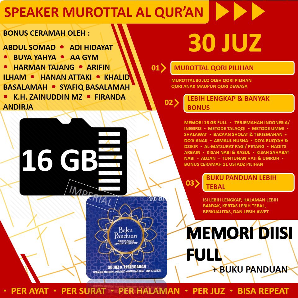 (HANYA CHIP SAJA + BUKU PANDUAN) Chip murottal speaker alquran/memori 16gb C10 original + BUKU