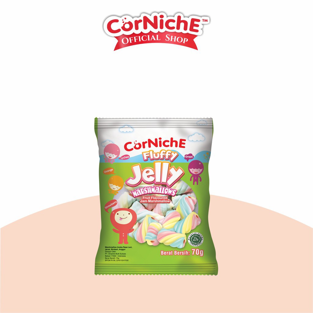 

CORNICHE FLUFFY JELLY MARSHMALLOWS 70 GRAM PERMEN MARSMELLOW RAINBOW