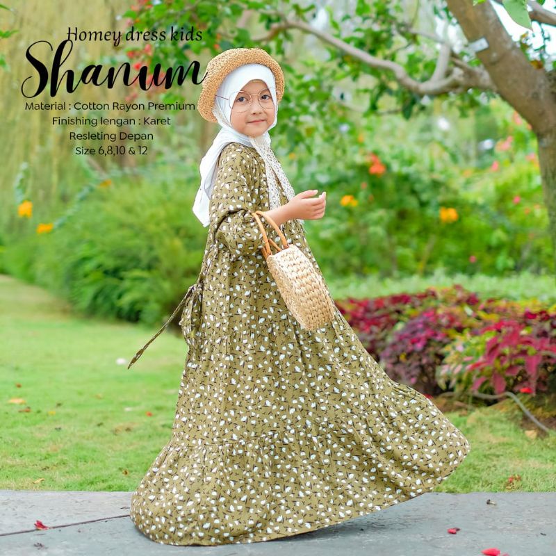 BeautyOne - Gamis Anak Shanum 4-12tahun Dress Muslimah Anak Motif Homey Dress Anak Bunga Kekinian Murah Bahan Katun Rayon Premium Nyaman Dipakai | Bisa Cod