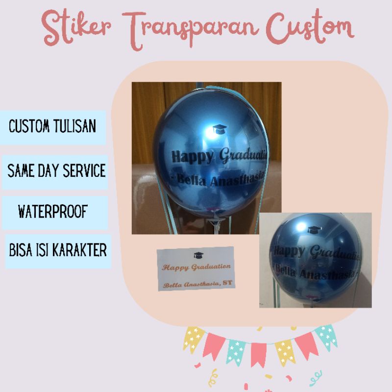 

stiker custom bening transparan untuk buket balon BOBO PVC frame AKRILIK waterproof tahan air