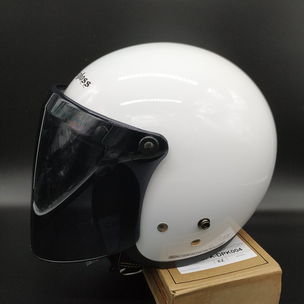 Helm Cargloss Retro Super Whity White + Kaca Snail Smoke