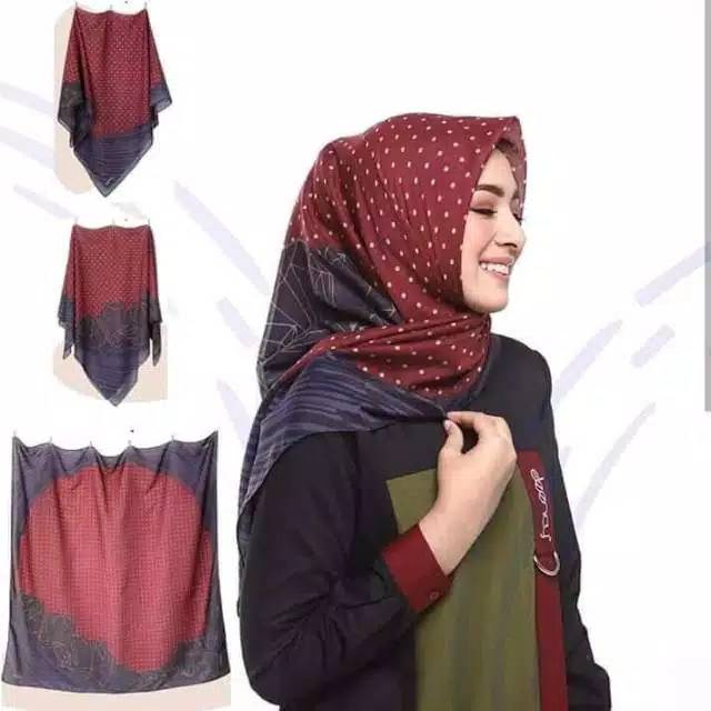 HIJAB SEGI EMPAT VOAL MOTIF POLKADOT MAROON