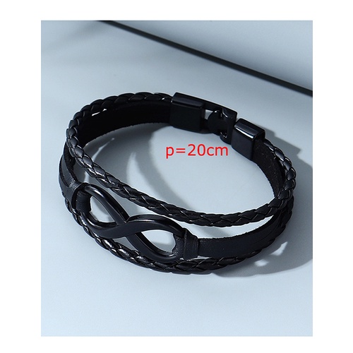 LRC Gelang Tangan Fashion Black Leather Braided Geometric Mens Y65193