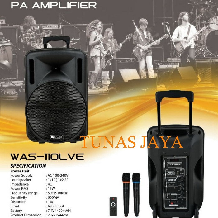 Speaker Portable N AIWA 10inch WAS110 LVE  Speaker N AIWA 110 LVE 2 Mic Pegang