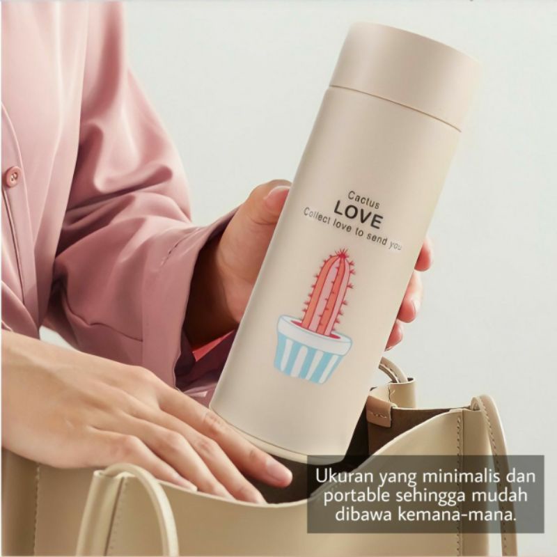 Botol Minum Kaca Warna - Termos Kaca Unik MOTIF TANAMAN KAKTUS 400ml-7