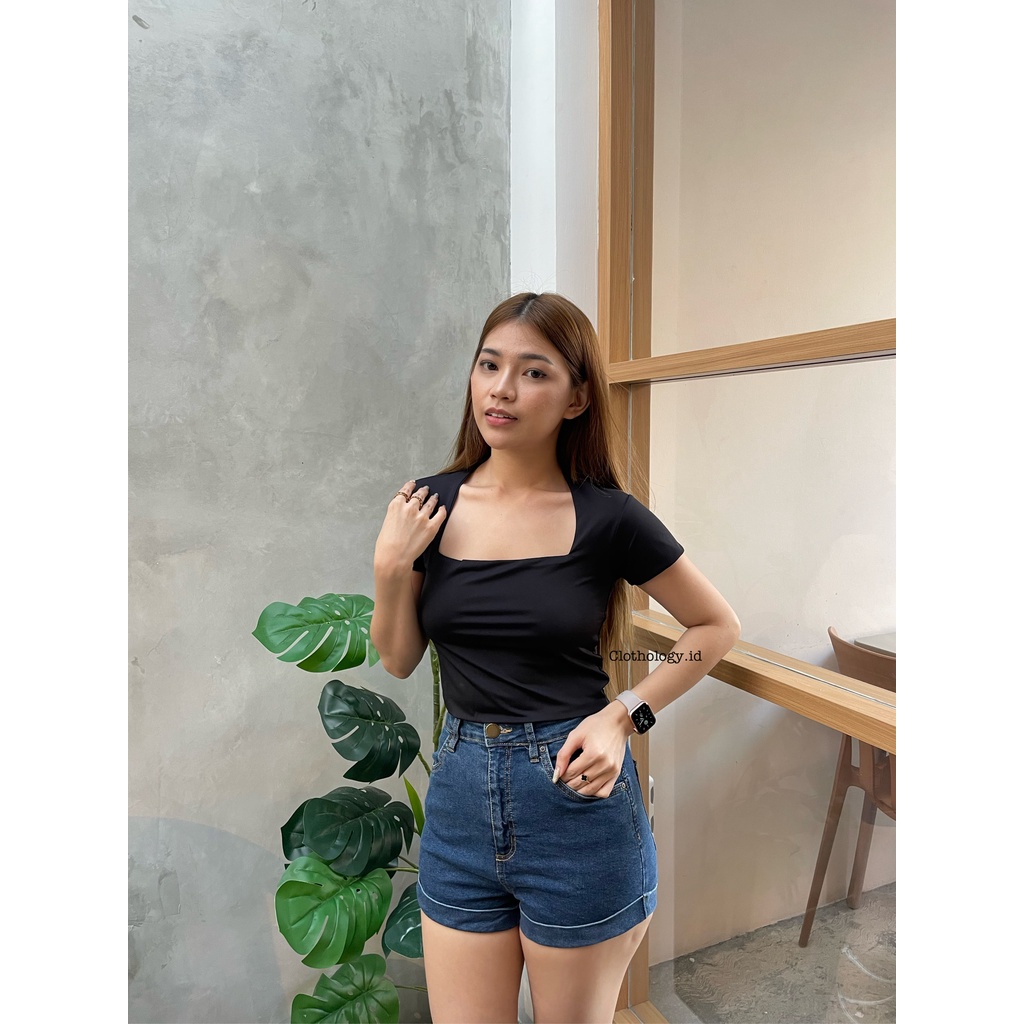 FELINE Crop Top / Croptop / Baju Crop Wanita / Crop Top Korea / Crop Square Kotak / Square Neck Crop