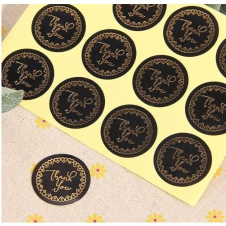 Paper Tags Sticker THANK YOU - Round Black 4 Style (1sheet/12pcs)