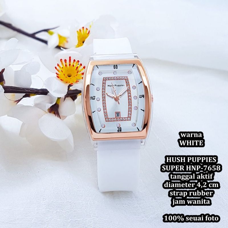 BS-Jam Tangan Wanita Hush Puppies Oval Strap Rubber Tanggal Aktif