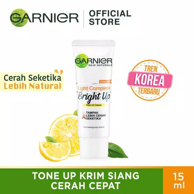 GARNIER LIGHT COMPLETE BRIGE UP TONE UP CREAM. 15 ml (. Cream siang )