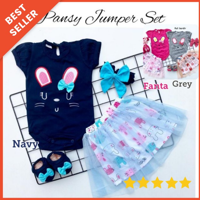 SETELAN BAJU BAYI PEREMPUAN JUMPER ROK TUTU 0-18 BULAN FREE SEPATU &amp; BANDO / SETELAN JUMPER ROK TUTU BAYI CEWEK PANSY JUMPER SET