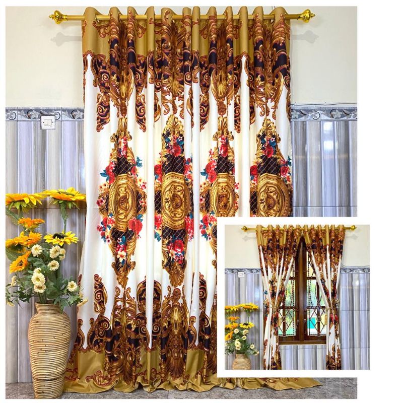 Gorden Smokering 12 Lubang Motif Batik Sultan Luxury / Tirai Pintu Jendela Minimalis COD