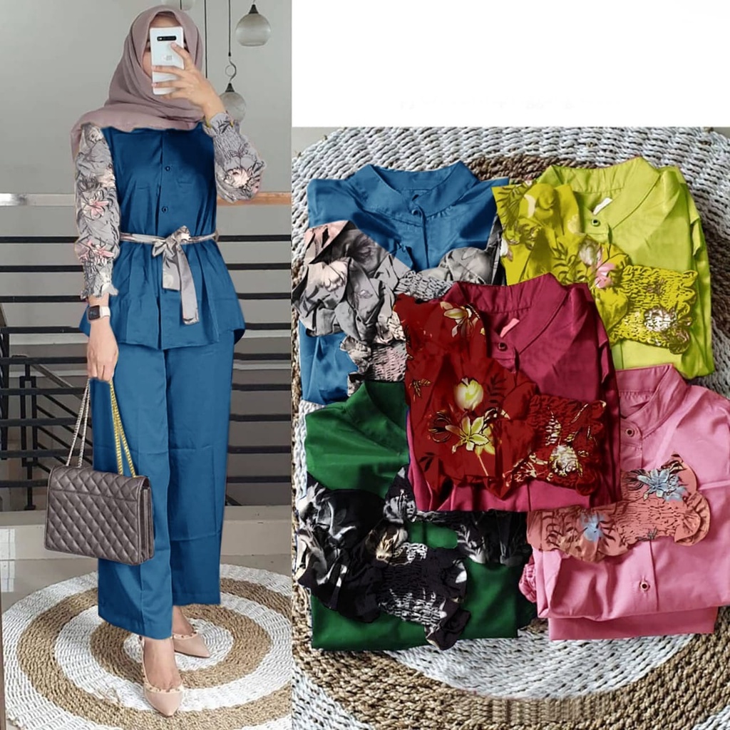 2 UKURAN L XL PAKAIAN WANITA ONE SET OUTFIT CURLA / STELAN CURLA FLOWEN HGO-Flowen Tosca tua L