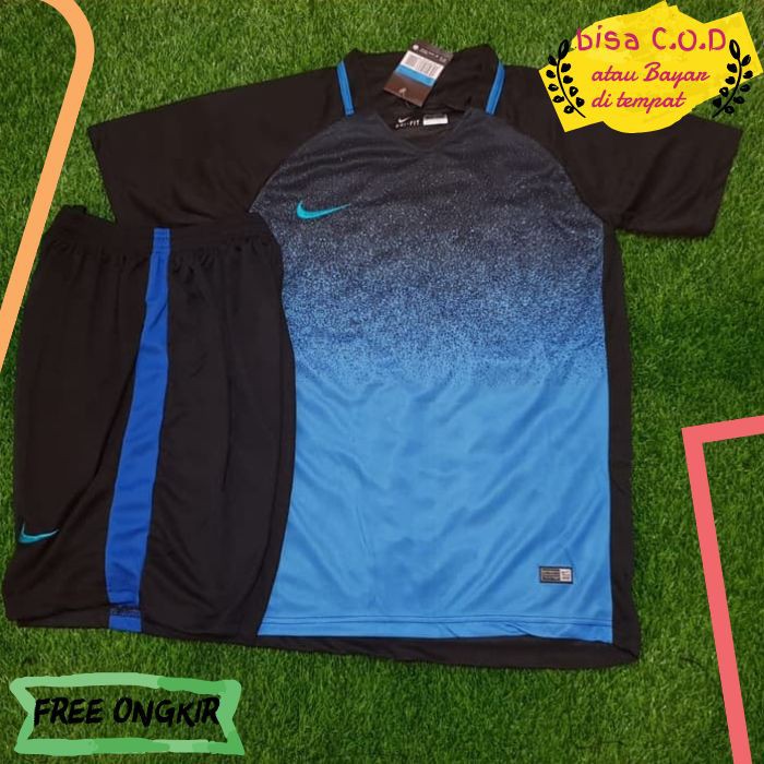 [COD]793 SETELAN FUTSAL BAJU POLOS MURAH ATASAN SEPAKBOLA PRIA JERSEY NIKE GRADASI BIRU ORI