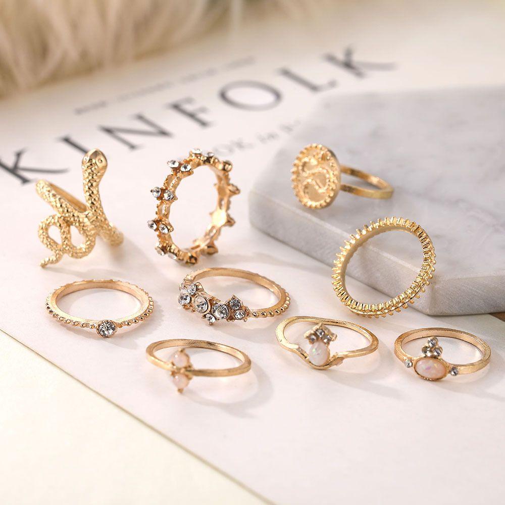 Nanas 9 Pcs Kupu-Kupu Sudut Bunga Hari Valentine Multi Elemen Vintage Gothic Cincin Set