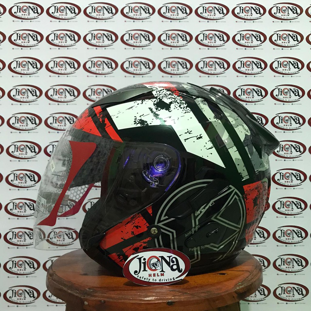 Helm Half Face KYT Galaxy Slide Motif Seri 5 Black Red Fluo Merah Double Visor Couple R10 Seri 3 Red