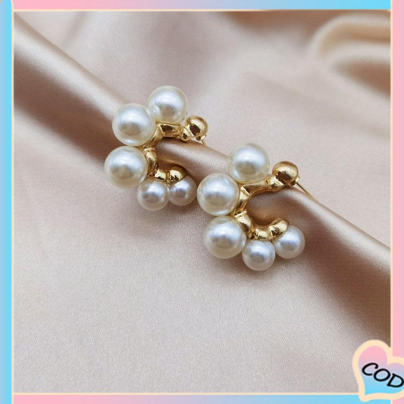 COD❤️ Retro Desain Ceruk Mutiara Besar Berbentuk C Rasa Anting Temperamen Tidak Teratur-A.one