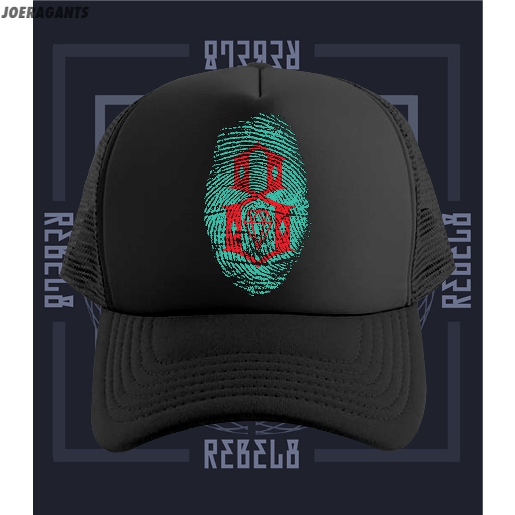 TOPI TRUCKER HATS JARING REBEL 8 EIGHT FINGERPRINT joeragants