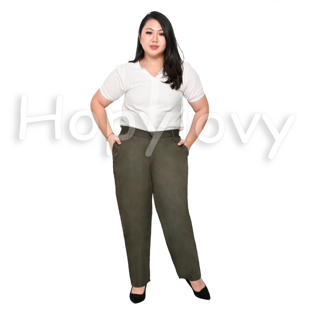 HOPYLOVY JUMBO Celana Baggy Pants Wanita Jumbo Premium / Celana Bahan Panjang Wanita Muat Sampai 100KG