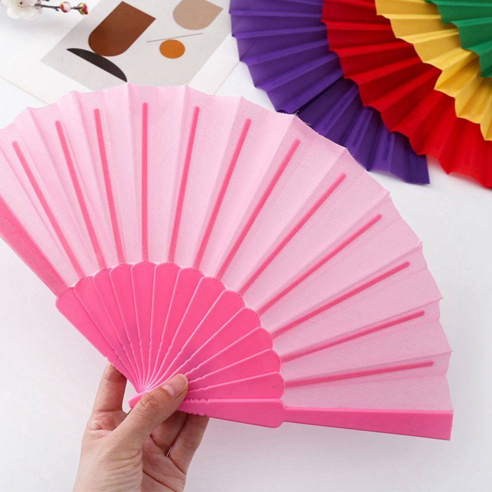 NEEDWAY Kipas Angin Lipat Portable Gaya China Nikmat Pesta Warna Solid Plastik Persegi Dance Props Craft Fan