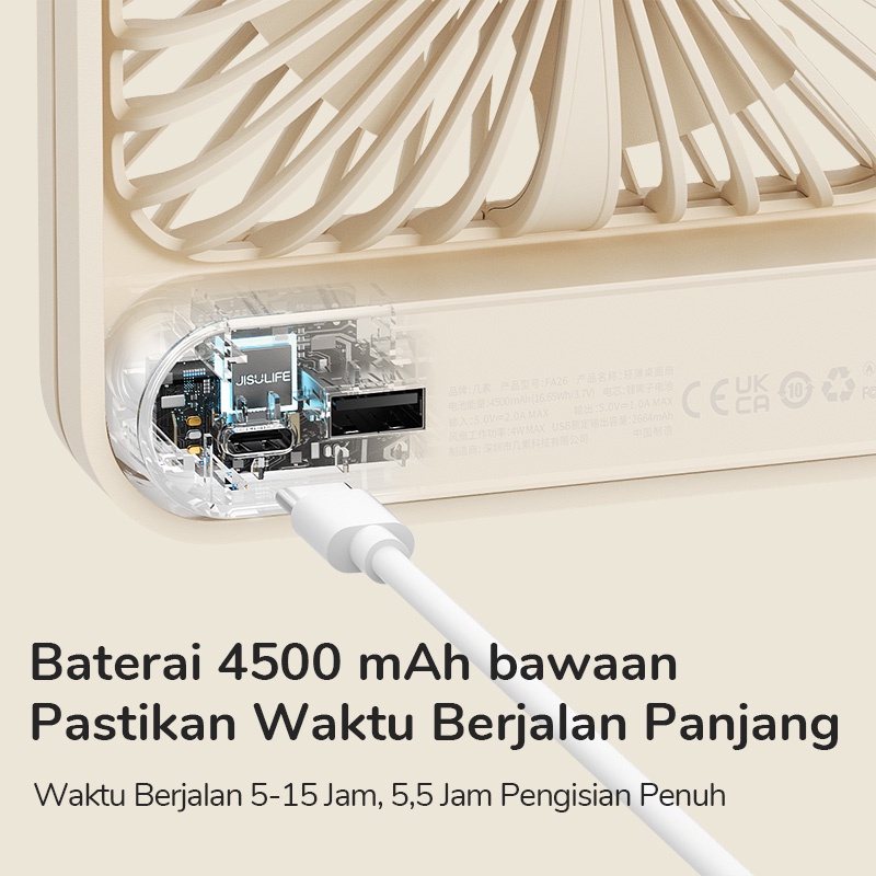 Jisulife Kipas Angin Meja Mini Portable USB Rechargeable Baterai 4500 mAh Untuk Kantor / Asrama