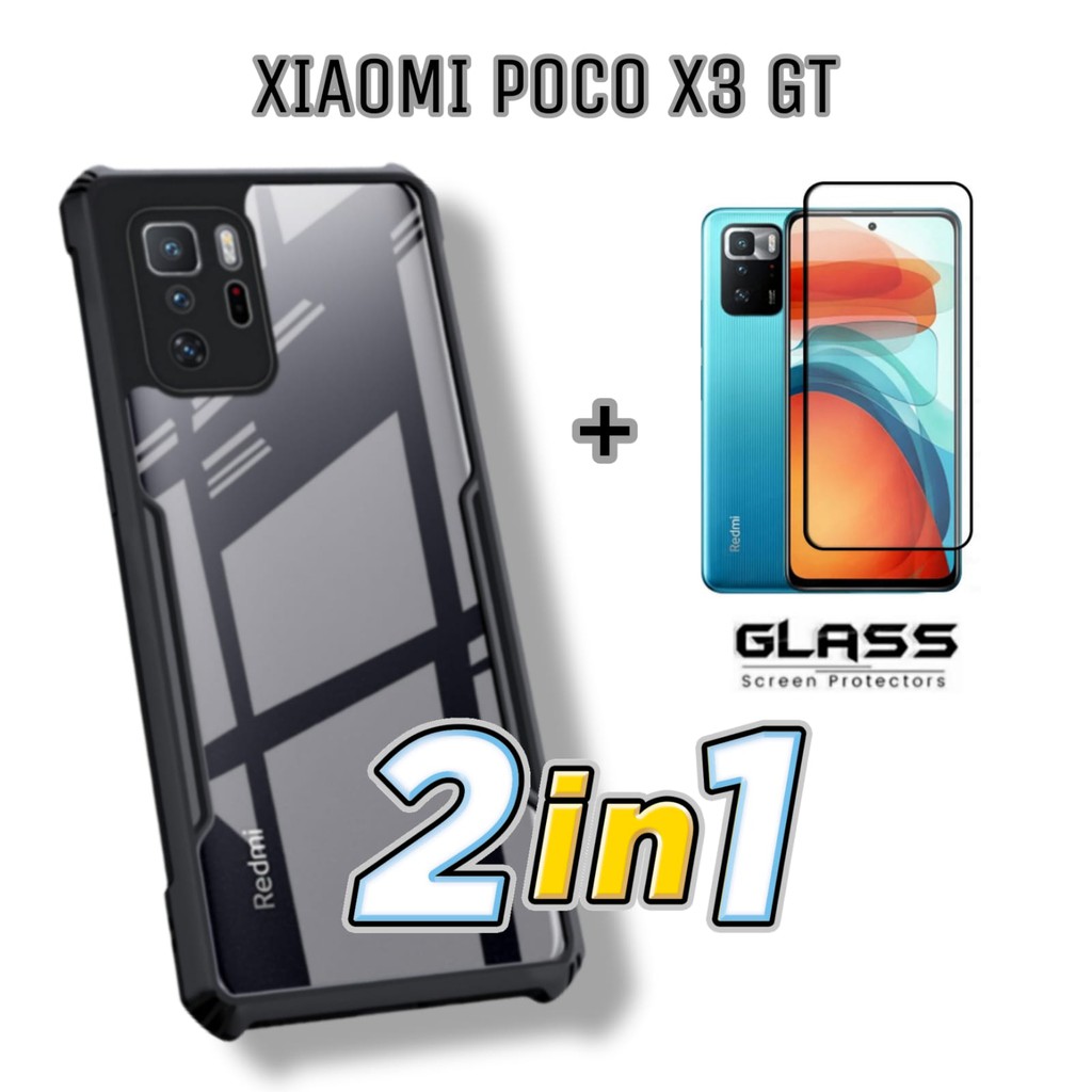 Case XIOMI POCO X3 GT Hardcase Fusion Armor Transparant Free Tempered Glass Layar Handphone