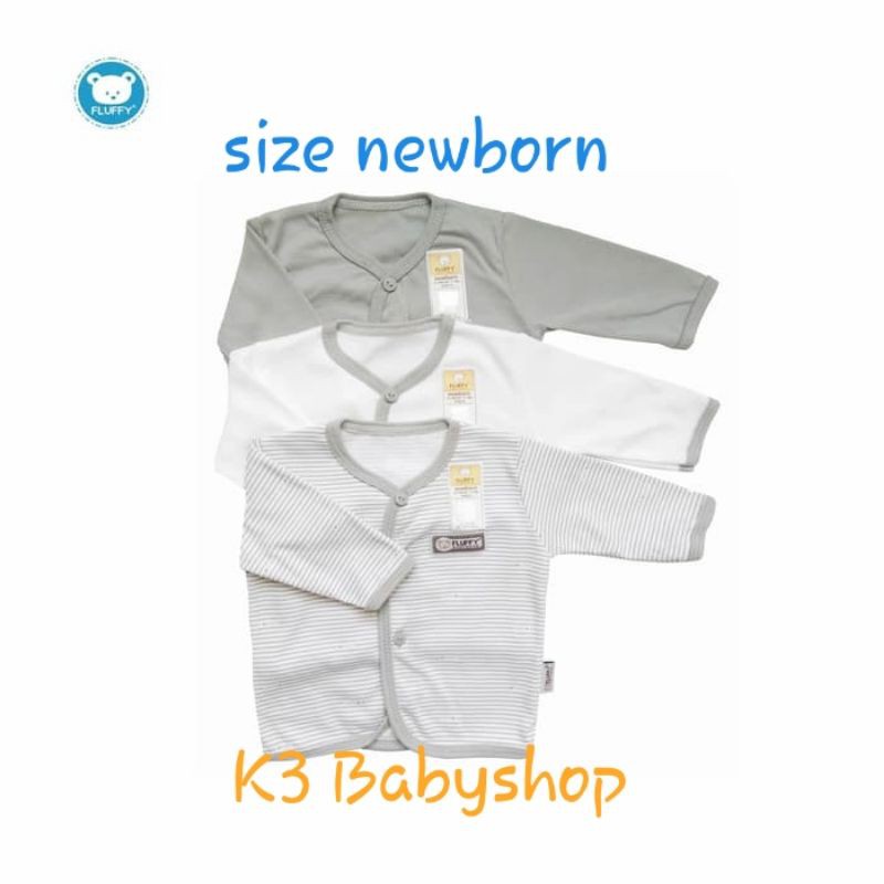 Baju Panjang Bis Fluffy seri abu grey white putih kemeja anak baju bayi SNI kancing depan