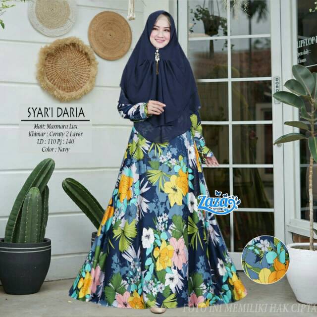 Gamis syari wanita Daria Syari, matt Maxmara Lux Khimar Ceruty 2 layer
