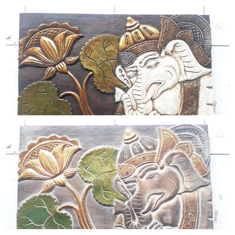 Pajangan dinding kayu ukiran Bali motif ganesa diameter 60×40cm Wall decor