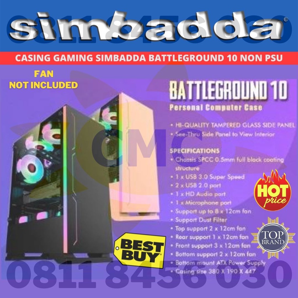 Casing Simbadda CASING GAMING CASE GAMING BattleGround 10 mATX Tempered Glass