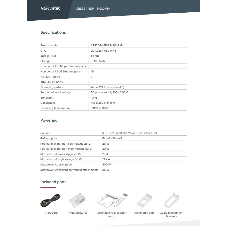 MikroTik CRS 354 48P 4S+ 2Q+ RM CRS354-48P-4S+2Q+RM