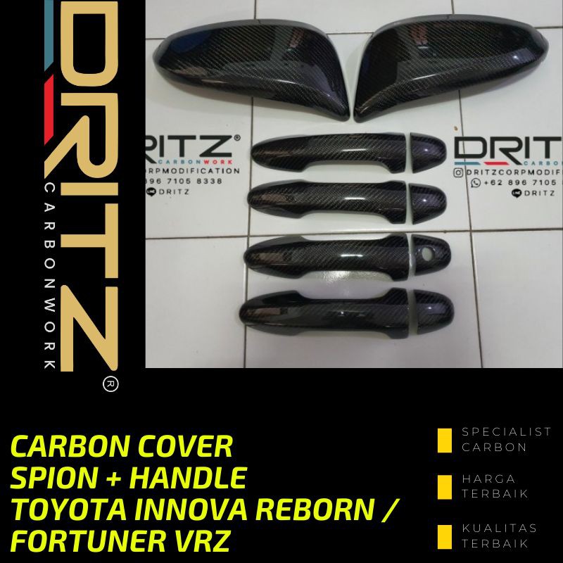 Carbon Cover Spion + Handle Mobil TOYOTA INNOVA REBORN / FORTUNER VRZ Aksesoris Karbon