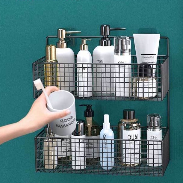 Rak Organizer kamar mandi Aluminium Tahan lama Tidak berkarat tempat barang shampoo botol sabun odol metal besi anti karat Rak susun tembok cantel Kamar mandi organizer tempat sampo sikat gigi Aluminium  Rack Bathroom 2 Layers besar luas muat banyak