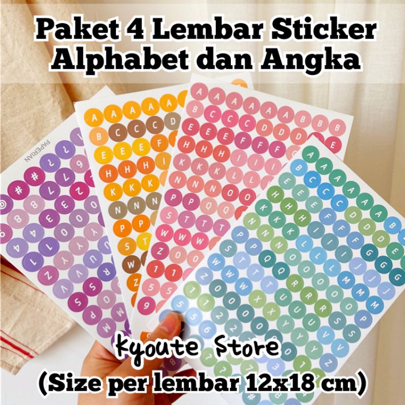 

Paket Sticker Sheets 4 Lembar Besar Alphabet Huruf & Angka Number Bulat Polkadot Warna Warni Gradasi