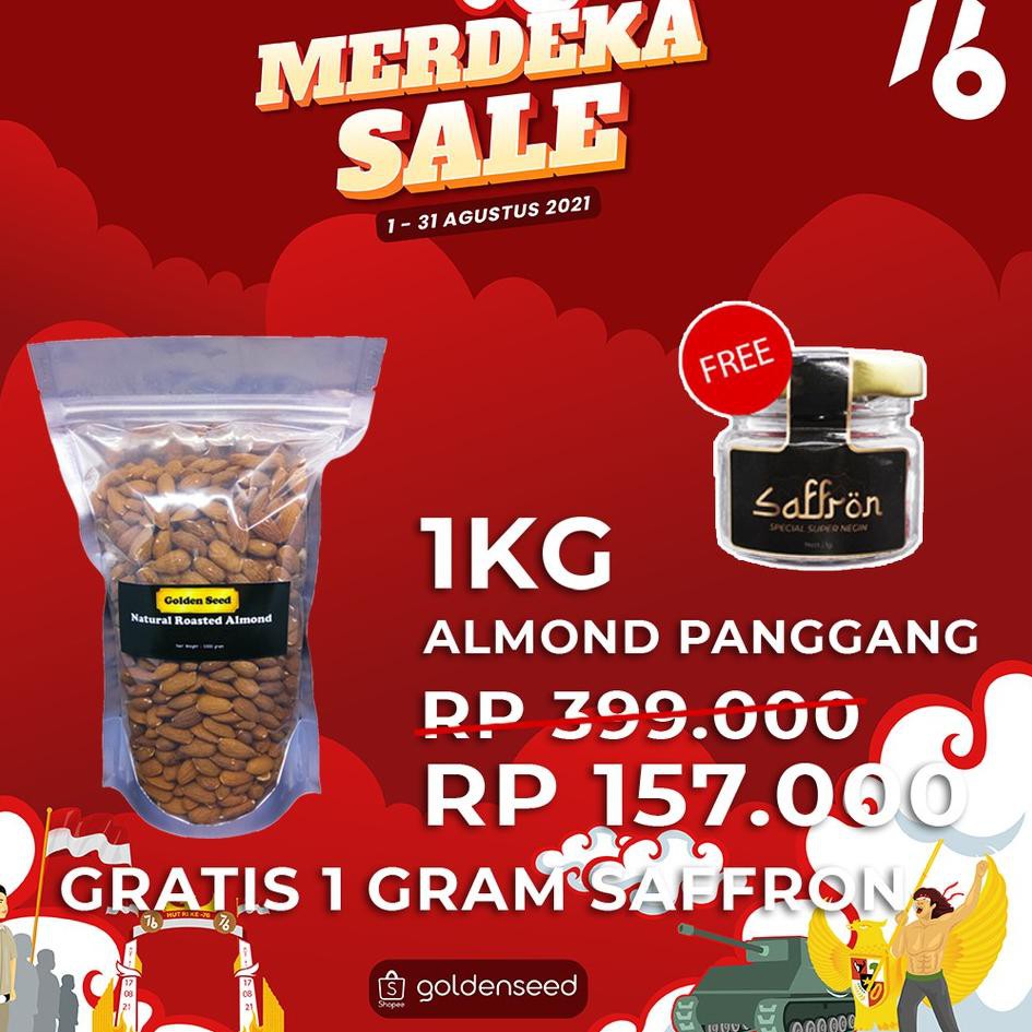 

GAS 9.9!!! [ FREE 1 GR SAFFRON ] KACANG ALMOND PANGGANG 1KG PREMIUM - ROASTED ALMOND 1000 GRAM #