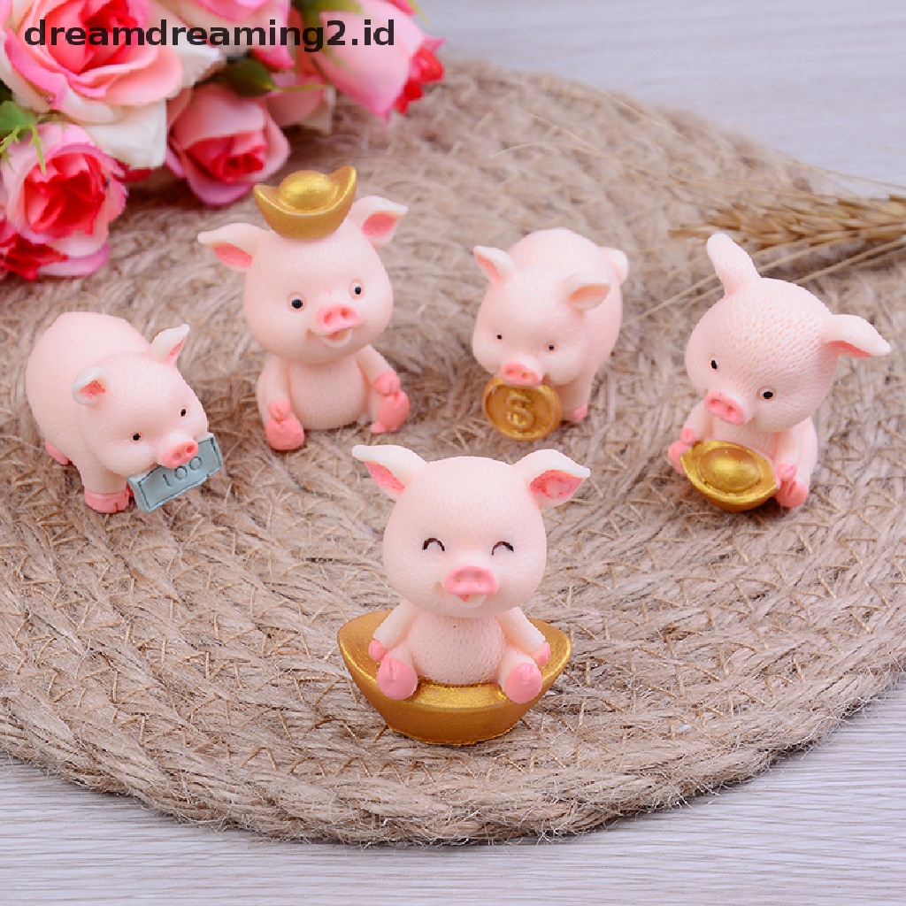 5pcs / set Miniatur Babi Lucu Untuk Dekorasi Taman Peri Diy