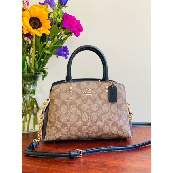 tas coach signature blocked mini lillie chn - khaki brown multi