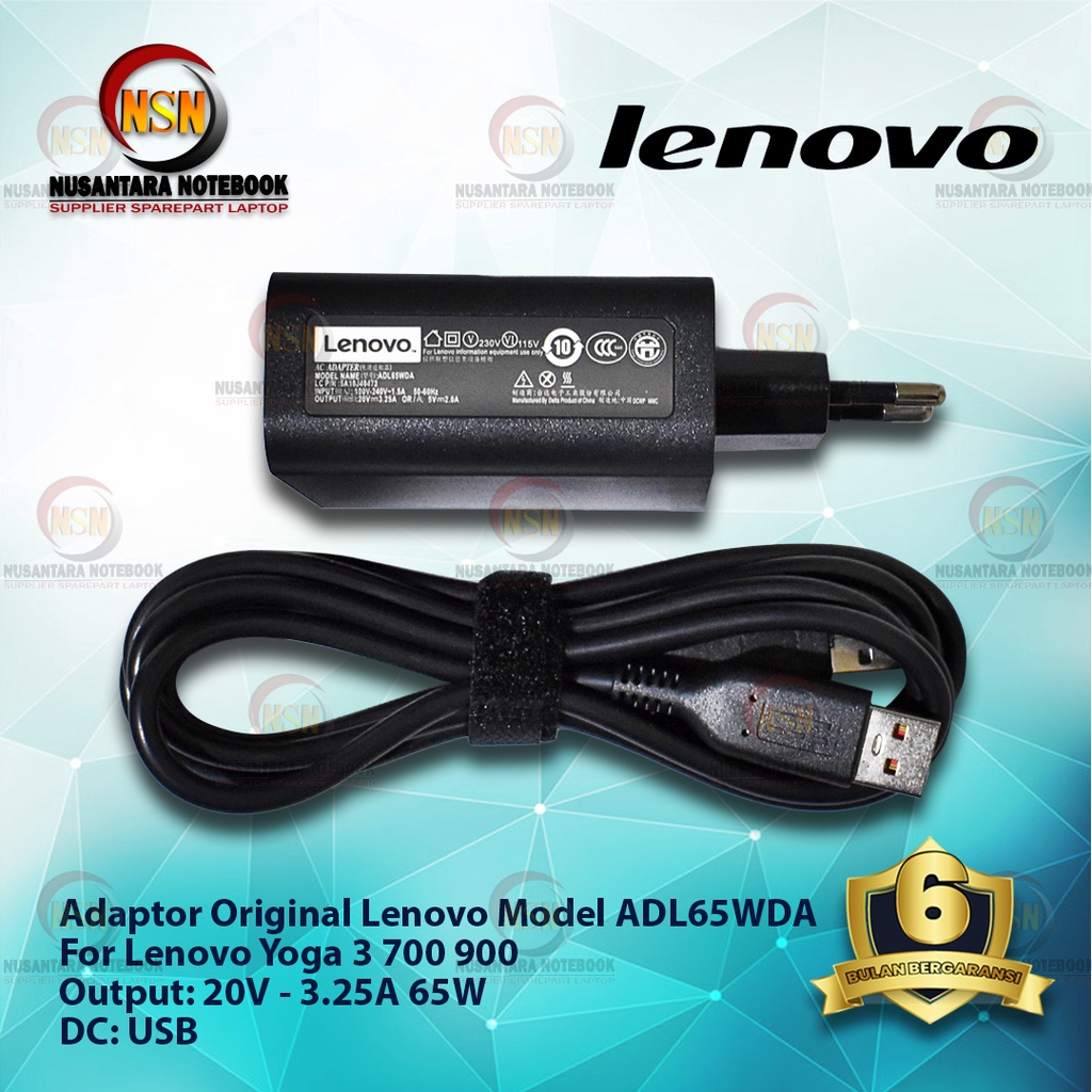 Adaptor Charger Original Lenovo Yoga 3 700 900 20V-3.25A 65W USB