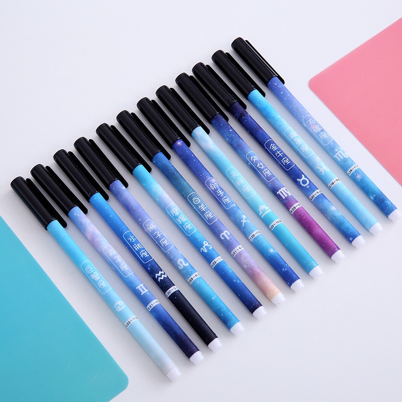 5pcs / Set Pulpen Gel 0.5mm Motif Rasi Bintang Untuk Stationery Sekolah / Kantor